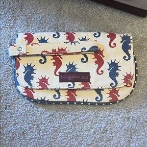 bungalow 360 Seahorse Wristlet Clutch - Red & Blue on Cream